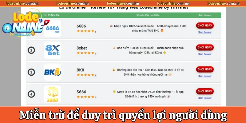 Miễn trừ để duy trì quyền lợi người dùng